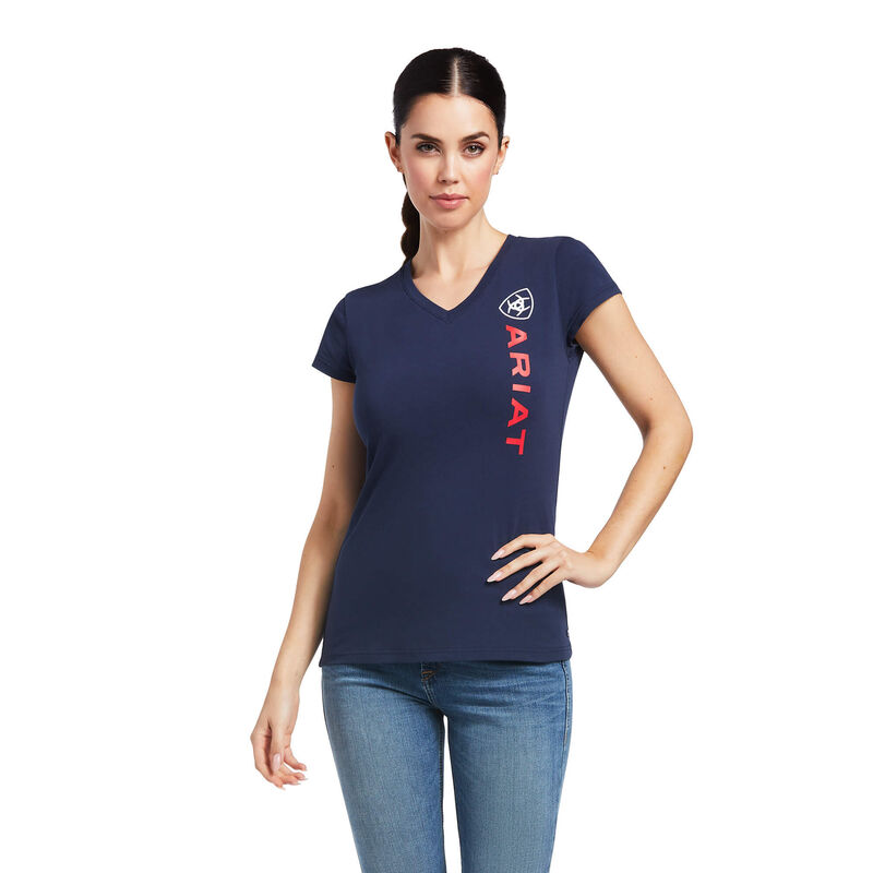 Camisetas Ariat Vertical Logo Azul Marino Mujer - Chile 523-ZDSBXK